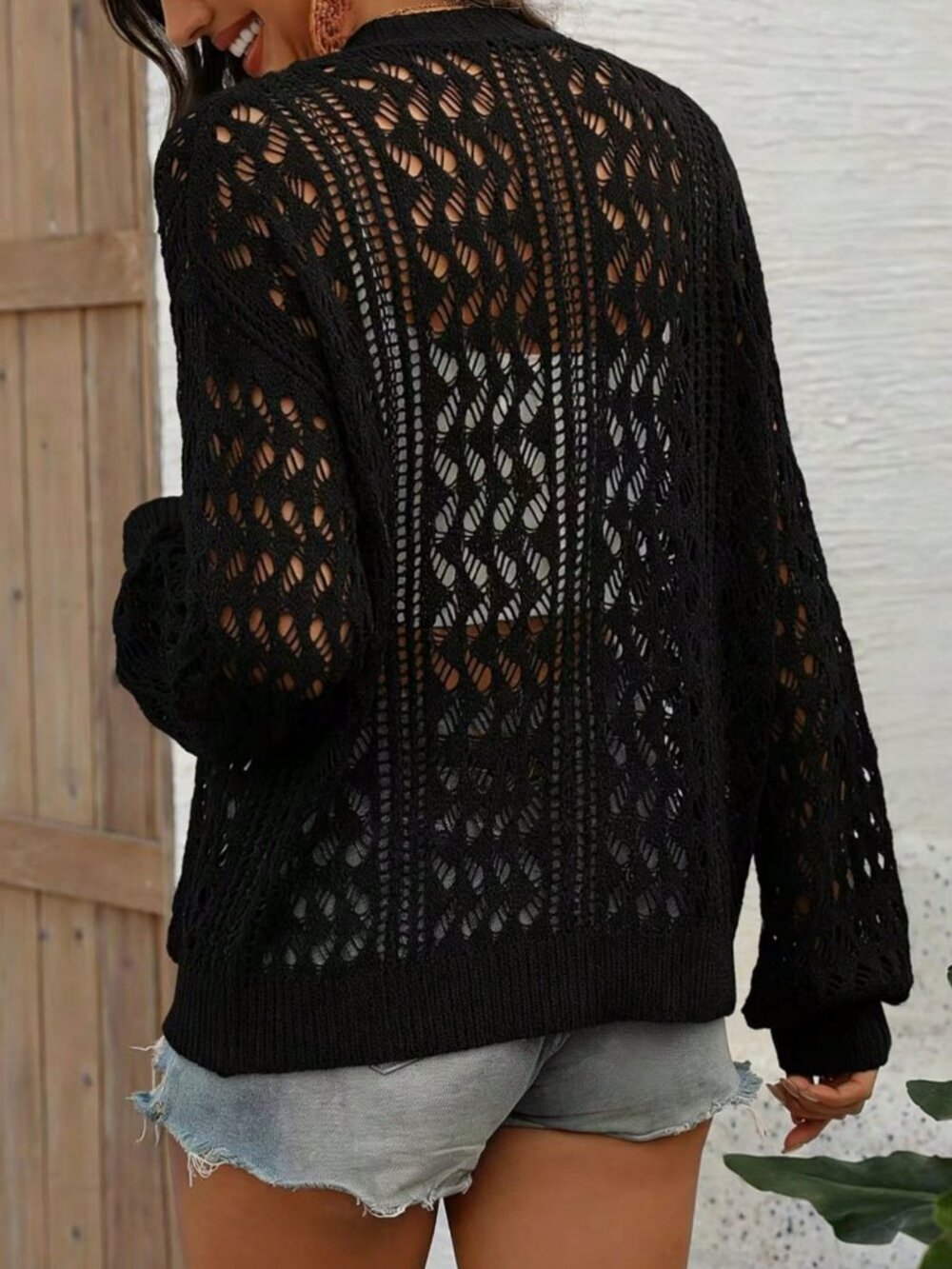 Black Casual Women's Lightweight V-Neck  Button Front Knit Sweater Cardigan - Picture 2 of 4
